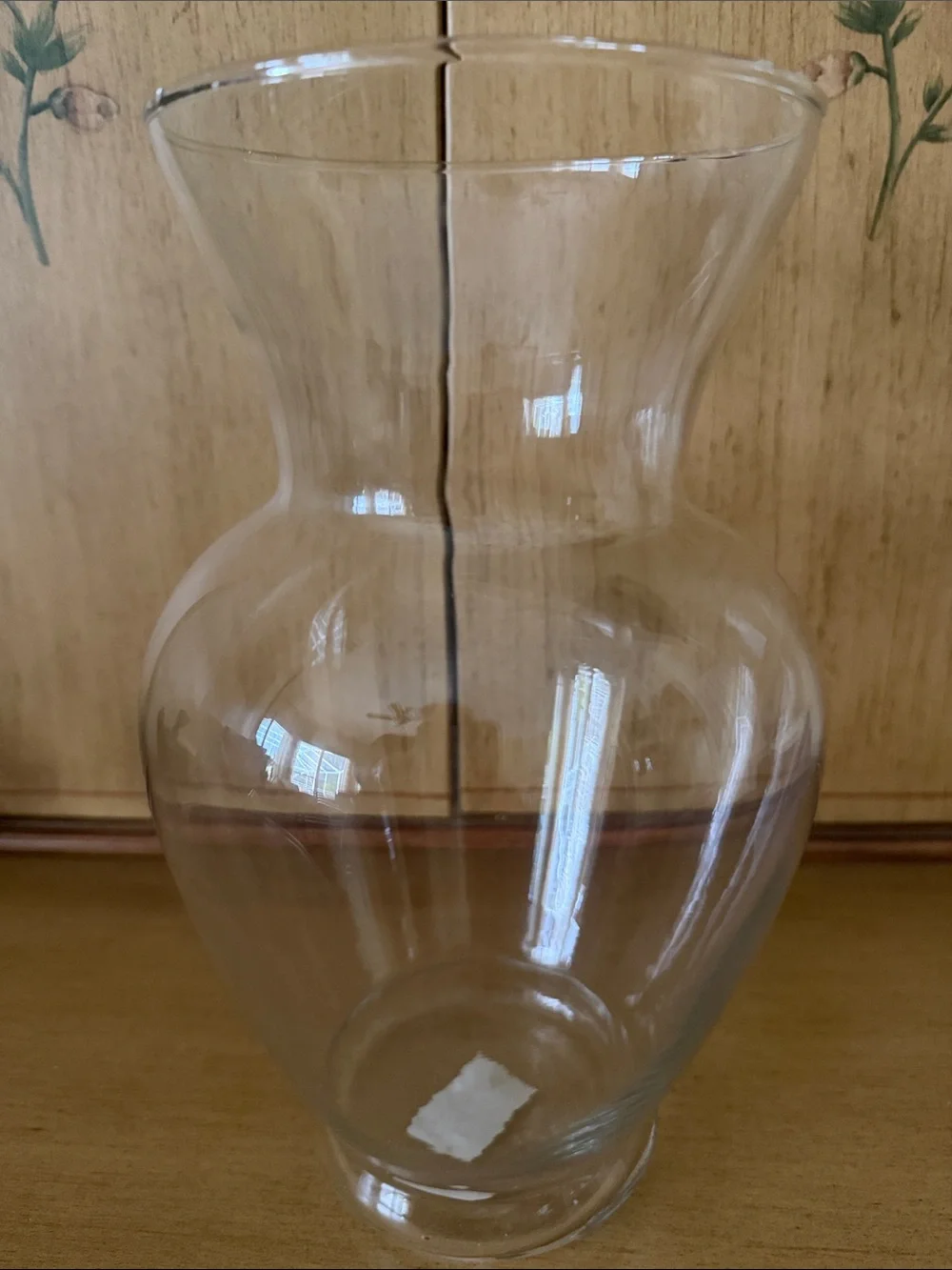 Clear Glass Spring Garden Vase Features a Wide Bulbous Middle & Flared Open Top